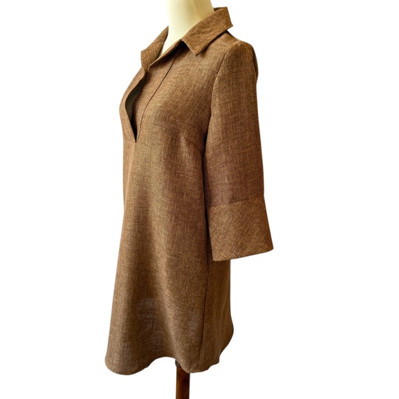 TUCKERNUCK AMELIA BASKET WEAVE SHIRT DRESS SWING SHAPE 3/4 SLEEVE POCKETS NEW XS - Picture 4 of 11